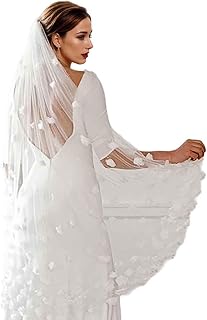 1 Tier Wedding Veil with Comb Petal Fingertip Length Bridal Veil Three-dimensional Flower Soft Tulle