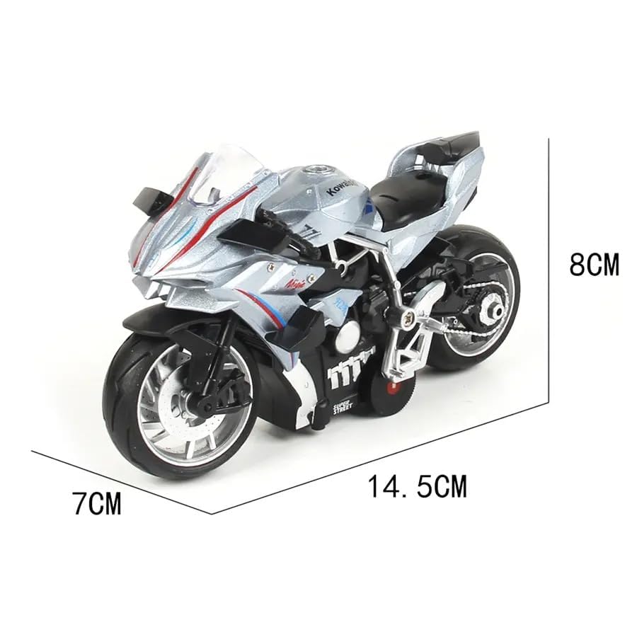 RAMPKD New Toy Kids 1:12 H2R Pull Back Motorcycle Die Cast Motorcycle Suspension Free Roller Toy with Light Music Motorcycle (Multi)(K Saki Ninja H2R_R)