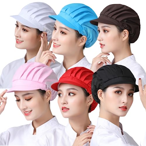 6 Pieces Chef Hats Elastic Mesh Visors Kitchen Cooking Hair Nets Food Service Caps for Women Men