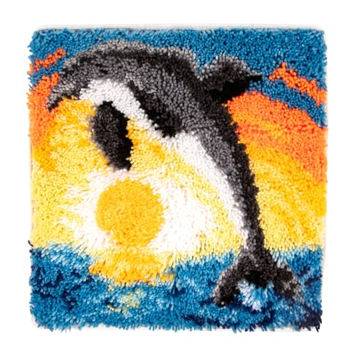 Gift2u Latch Hook Kit, Dolphin DIY Throw Pillow Cover Sofa Cushion Cover Latch Hook Rug Kit 16X16 inch Animal Pattern Paint Embroidery