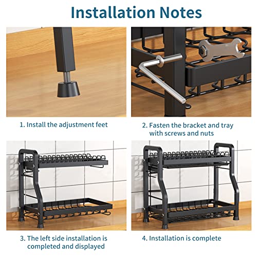 Nestling Egouttoir Noir à 2 Niveaux en,(42 * 41 * 26) INOX, Égouttoir à Vaisselle avec Porte-ustensiles et bac d'égouttement, pour comptoirs de Cuisine