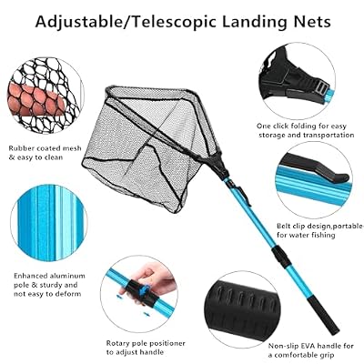 SAN LIKE Fishing Net Fish Landing Net Collapsible Fish Net with Anti-Slip Telescoping Rubber Pole Handle for Kids Adults in Saltwater Freshwater Multi-Size Extending to 37/42/43/51/69/71/89/98inch