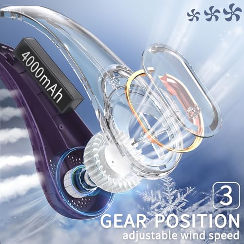 Image of FrSara Neck Fan, Bladeless Neck Fan,Upgraded 5200mAh,Long Endurance,Upgraded air volume,Easier to Use,360 Cooling,No Hair Twisting,Non-Slip Material,Rechargeable,3-Speed
