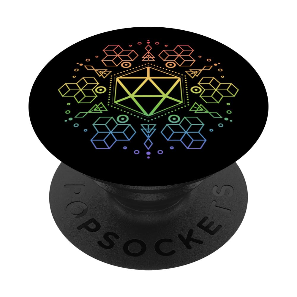 Nerdy Geometric Polyhedral 20 Sided Dice Set LGBT Pride PopSockets PopGrip: Swappable Grip for Phones & Tablets PopSockets Adhesive PopGrip