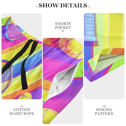 Men's Short Pajama Bottoms Tennis Ball Stripe Home Casual Sleep Pants3