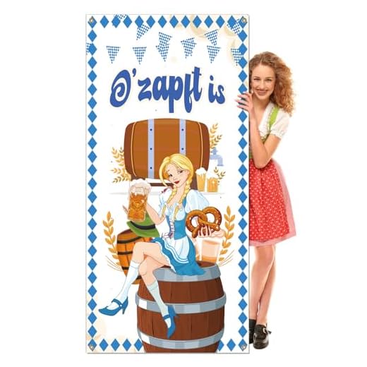 LOHAME Bannière de Fête de la Bière - 180 x 90 cm - Décoration Bavaroise Bleu et Blanc - Pour Porte et Fond - Oktoberfest