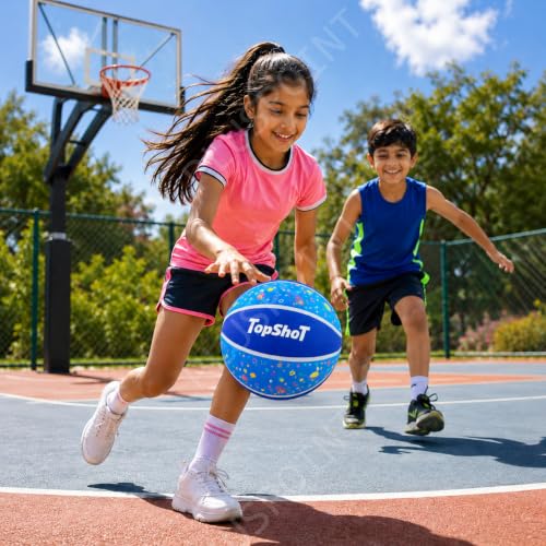 Image of PLUSPOINT Kids Basketball with Air Pump | Colorful Printed Rubber Basketball for Indoor & Outdoor Play | Training Sports Ball for Kids | Easy Grip Recreational Basketball