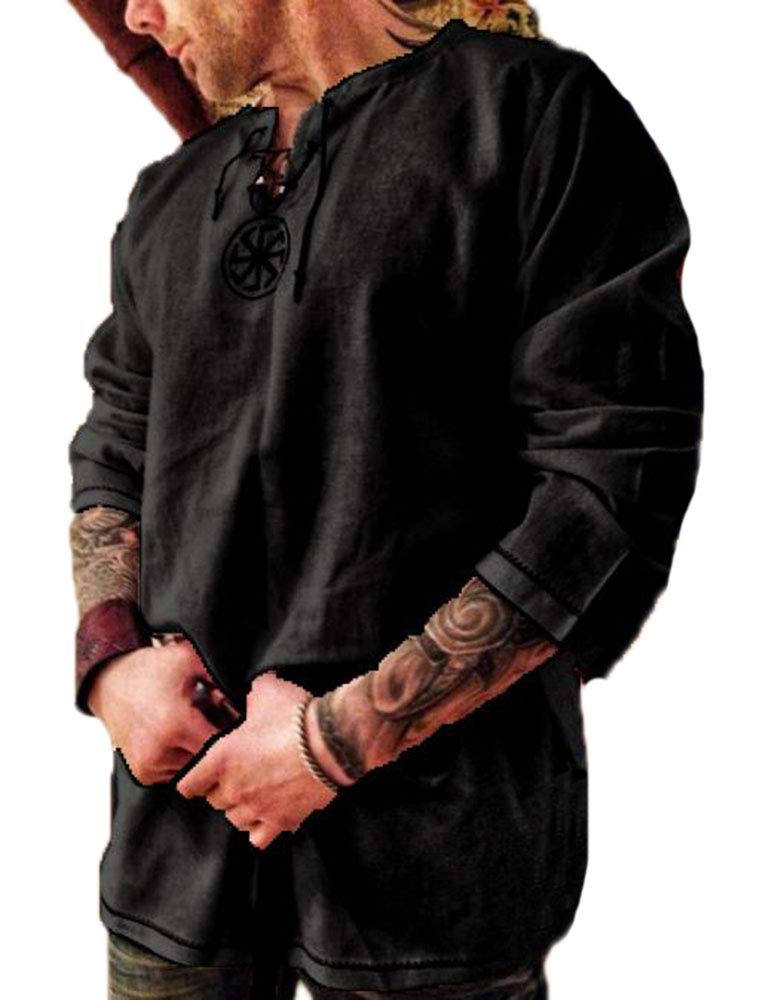 babao Men's Medieval Tunic Costume Halloween Shirt Renaissance Long Sleeve Tops