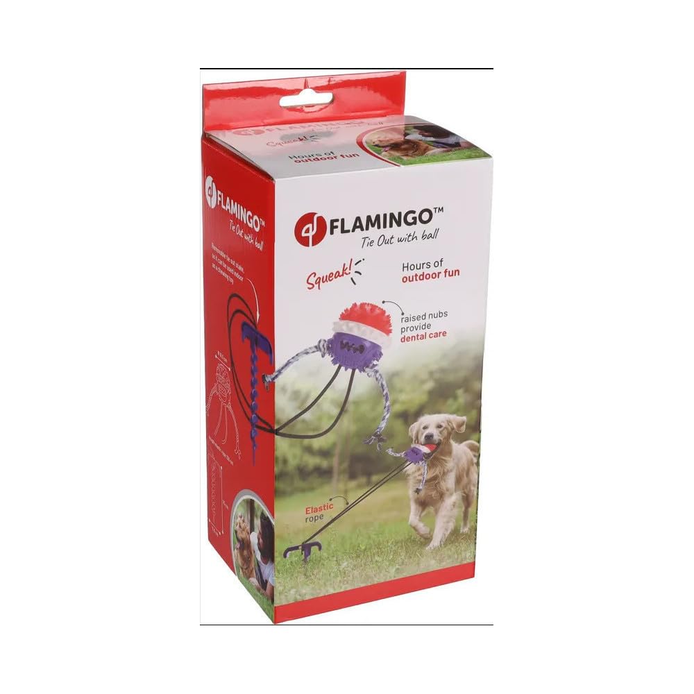 FLAMINGO - Balle avec Une Corde élastique et Piquet pour Fixer Sol pour Chien