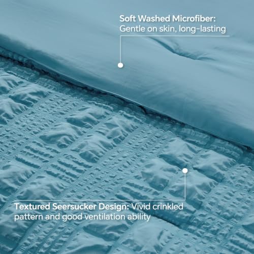 Image of BEDELITE Twin Comforter Set, Seersucker Bedding Set 2 Pieces, Blue Fog | All Season Use, Machine Washable, Soft and Lightweight, Ruched Comforter for Bedroom and Dorm Room, Wrinkle-Resistant
