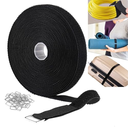 MHwan Attache Cable 10m x 2cm avec 50 Boucles Métalliques Robustes, Longueur de Coupe Libre, Sangle Réutilisables, Bande Idéale pour Regrouper des Câbles Épais et des Objets