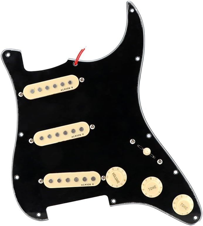 Prewired Loaded Pickguard,Guitar Pickguard 3-Ply SSS Prewired Loaded Pickguard with Alnico V Pickups Kit Humbucker Pickups for Stratocaster/Strat Electric Guitars Replacement Parts (black)
