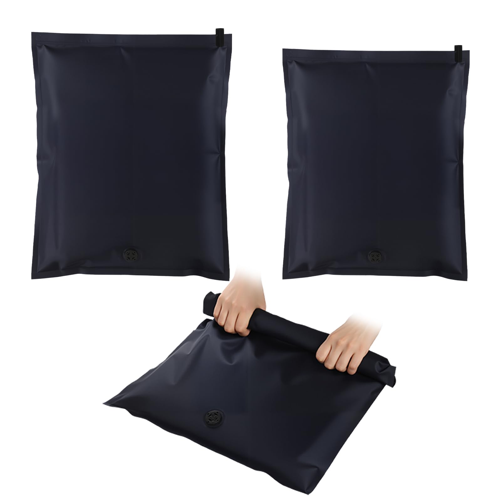 Small Vacuum Storage Bags for Travel 2 Pack,Reusable Oxford Cloth Vacuum Pack Bags for Clothes,No Need for Air Pump, Manual Exhaust, Saving Luggage Space Storage Bags with Zips（Black-1S-1M）