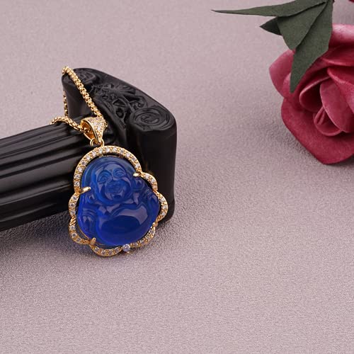 Image of ASGIFT Laughing Buddha Necklace Cubic Zirconia Green Jade Buddha Pendant with 18K Gold Plated Chain Lucky Buddha Necklace Jewelry Gift