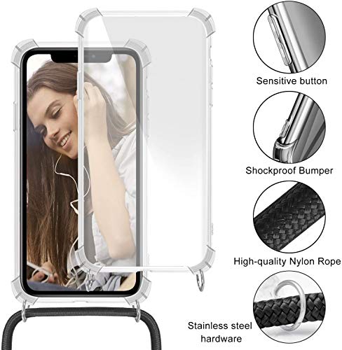 Necklace Case for HONOR X7 Cover with Neck Strap Clear TPU Phone Chain Case Crossbody Necklace with Cord Transparent Silicone Case with Adjustable Lanyard Case with Strap Cord,Arcobaleno - Image 3