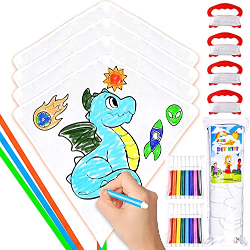 Joyin 4 Packs Diy Blank Diamond Kite With Watercolor Pens And Kite Strings, Kids Kite Making Craft Kits, Decorating Coloring Kite, Large Beach Kite Easy To Fly Kite For Outdoor Games And Activities #TOP4