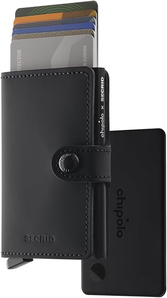 Chipolo x Secrid Trackable Mini Wallet, Leather Slim Wallet Black | With Rechargeable Bluetooth Tracker Chipolo CARD, Works with Apple Find My or Googles Find Hub with Call of Your Phone