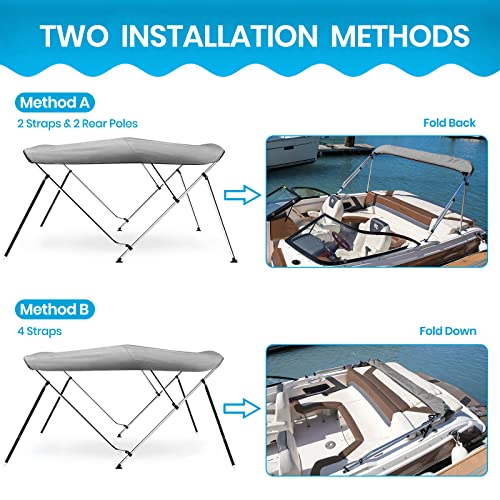 Image of Naviskin 3 Bow & 4 Bow Bimini Top for Boats, 10 Colors, 13 Sizes