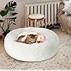 KROSER Hondenmand Rond Pluche Kattenbed Zacht Wasbaar Puppybed Mooi Huisdierbed Voor Kleine Honden En Katten Deluxe Huisdierbed 60cm-Wit
