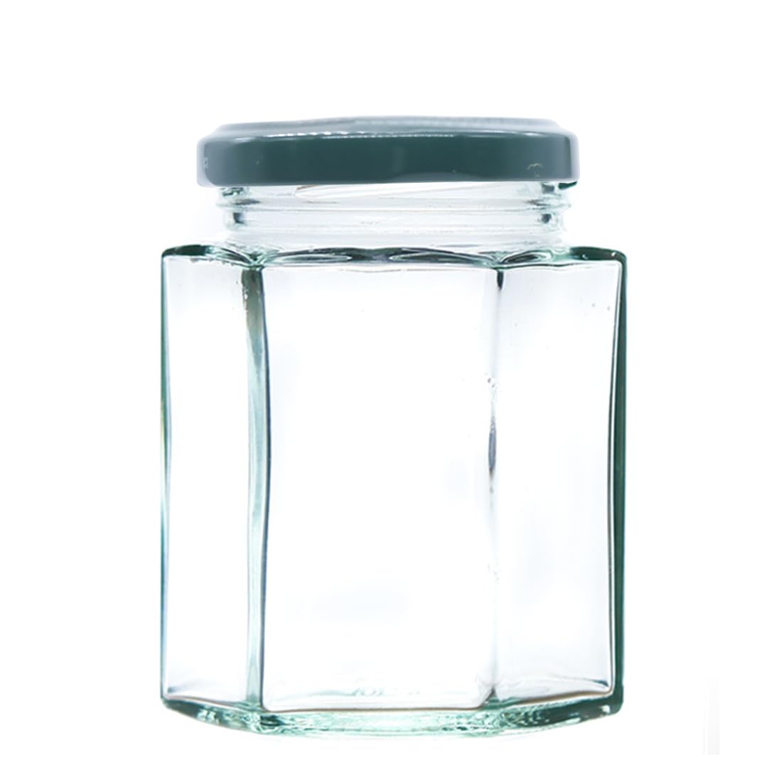 8oz/195ml Hexagonal Jam Jar - choice of packs and lid colours (pack of 36, Green)