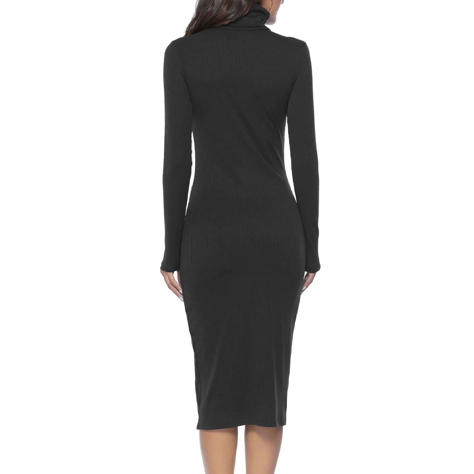 Ejoyous Robe Tricotée pour Femmes Robe à Col Roulé à Manches Longues Mini Robe Moulante Pull Tricoté Robe Portefeuille Robe Pull(L-Le Noir)