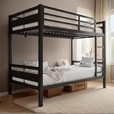 nesture. Bunk Bed Twin Over Twin, Heavy Duty Metal Bunkbeds with Full-Length Guardrail, Space-Saving Steel Bed for Kids & Adults, No Box Spring Required, Black