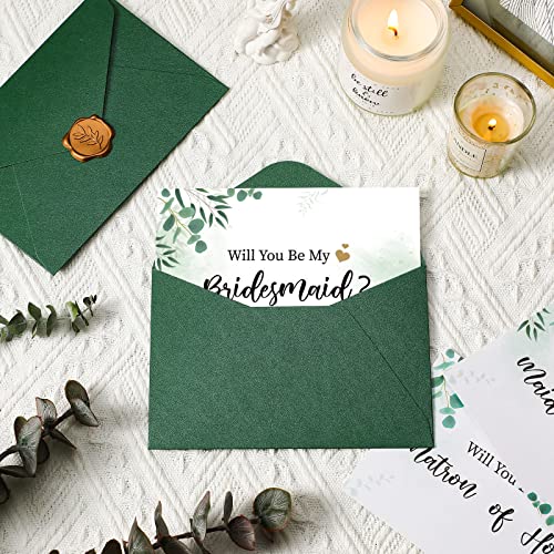 Fuutreo 11 Sets Bridesmaid Proposal Cards Set Will You Be My Bridesmaid Cards Bridal Party Proposal Envelopes Wax Stickers for Sister Family Wedding(Leaf Style)