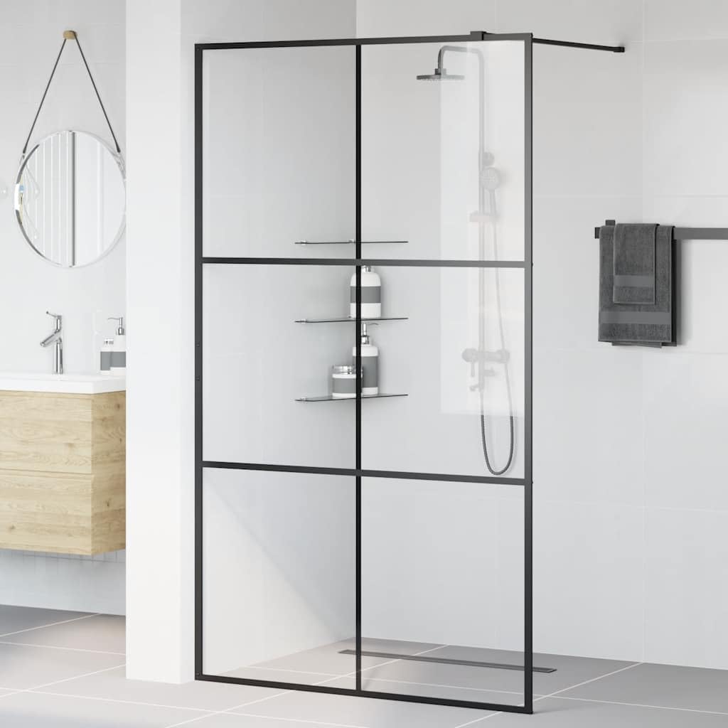 Fengshui Mampara de ducha de cristal templado transparente, 115 x 195 cm | Cristal de seguridad de 5 mm, marco de aluminio, perfil ajustable, fácil de limpiar