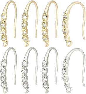 Beebeecraft 1 Box 16Pcs Rhinestone Ear Wires 18K Gold Plated Cubic Zirconia CZ French Earring Hooks with Loop for Earrings Jewelry Making Art DIY Crafts