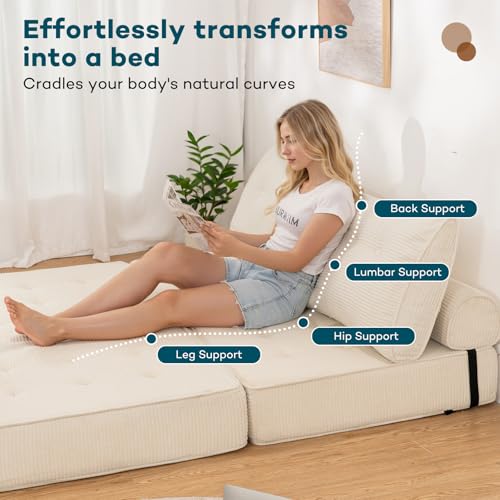 Folding Sofa Bed Sleeper Sofa Chair 3 in 1 Convertible Sofa Bed Queen-White - image 6