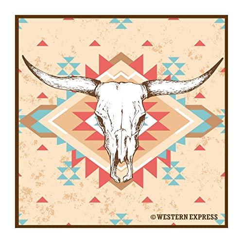 Western Express Bandana For Men and Women - Large Novelty Cowboy Bandana and Cowboy Scarf - Off White Desert Steer Bandana