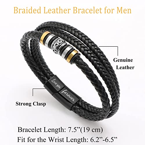 Gifts For Son From Mom Mens Leather Bracelet Black Braided Leather Cuff Bracelet With Clasp Son Gifts From Mom Dad Genuine Leather Inspirational Gift For Birthday Christmas Graduation #TOP4