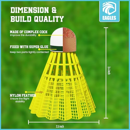 image for EAGLES Badminton Birdies - Nylon Bedminton Shuttlecocks for Baseball/S