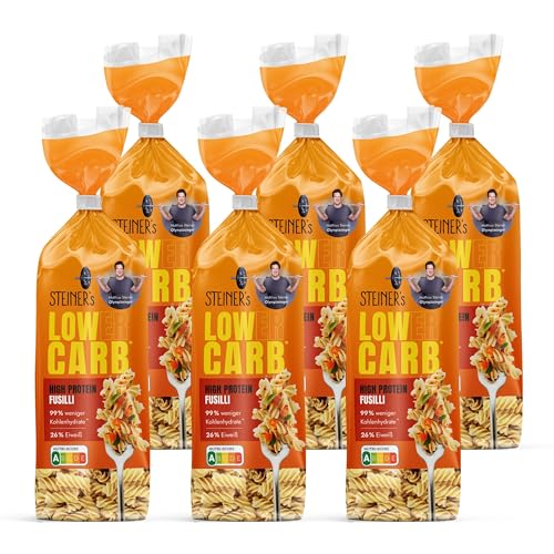 STEINER’s Low Carb Fusilli Protein-Pasta (6x250g) – 99% weniger Kohlenhydrate, High Protein, Ballaststoffreich