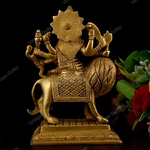 Vintage Gulley Brass Durga Idol Sitting on Lion I Religious Goddess I Maa Durga I Home Decor I Gifiting I Interior Decoration I Living Room