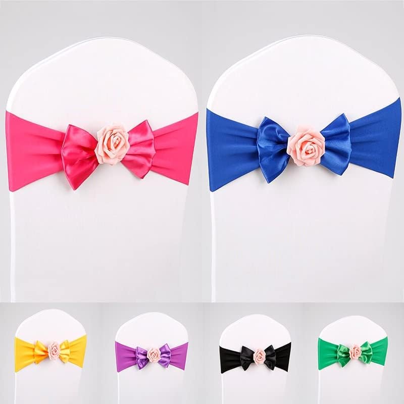 Bows sash Chair Sashes,Wedding Chair Covers, 10Pcs Chair Covers Wedding Sash Flower Satin Fabric Bow Tie Ribbon Band Decor Elasticity Hotel Party Supplies (Color : 9) (Color : 2)