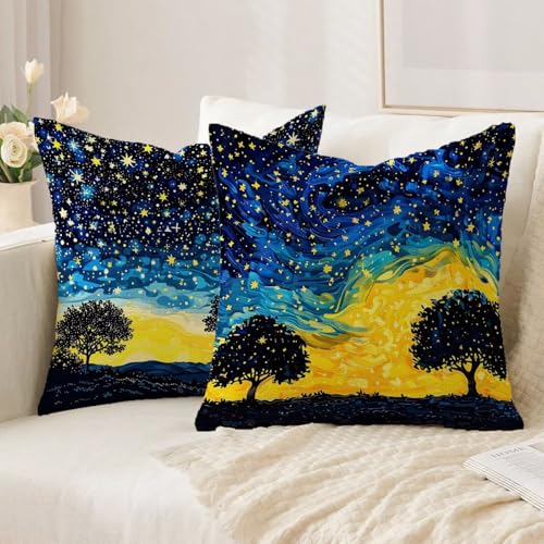 Housse coussin 70x70 bleu lin imperméable lot de 2