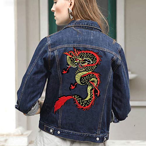 Gold Dragon Embroidered Applique Iron On Sew On Patch,Chinese Dragon Sew On Or Iron On Patches For Diy Chinese Dragon Costume, Jeans, Jackets, Clothing, Bags (Red Gold) #TOP1