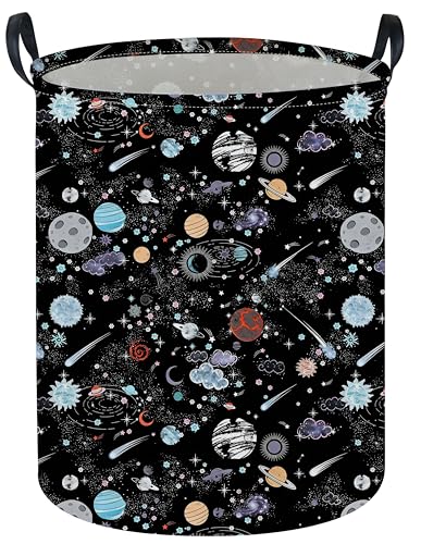 Image of Moon and Stars Laundry hamper Baby Laundry Hamper Collapsible Canvas Waterproof Storage Bin for Kids Clothes Organizer Basket Clothes hamper Star Room Decor(Moon)