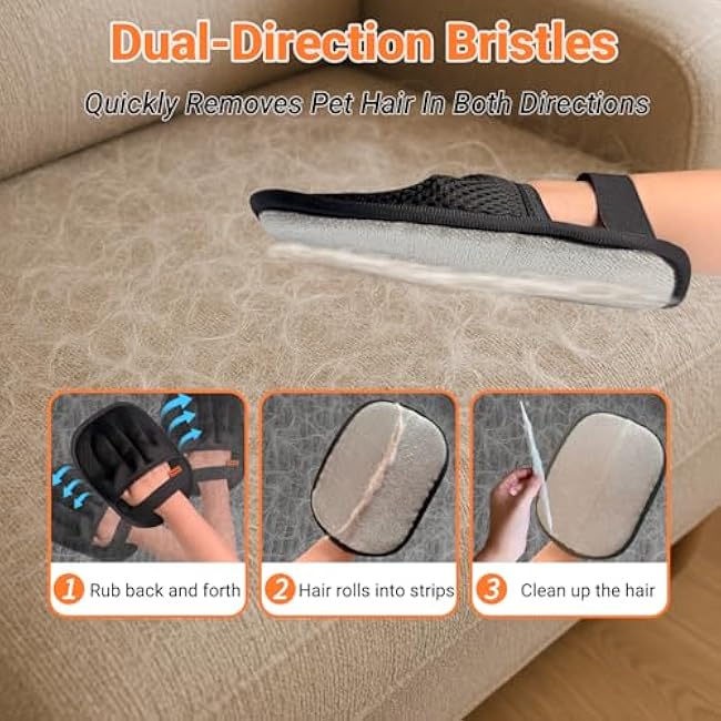 Premium Pet Hair Removal Gloves (2pcs) - Reusable & Washable 5-Finger Design for Furniture, Car Seats, Carpet, Laundry - for Surfaces, Not Pet Grooming-jX7d4B3u