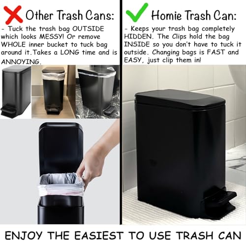 Homie-Soft-Close-Slim-Trash-Can-6-Liter-16-Gallon-with-Anti-Bag-Slip-Liner-and-Lid-Use-as-Mini-Garbage-Basket-Slim-Dust-Bin-or-Decor-in-Bathroom-Restroom-Kitchen-or-Bedroom-Matte-Black