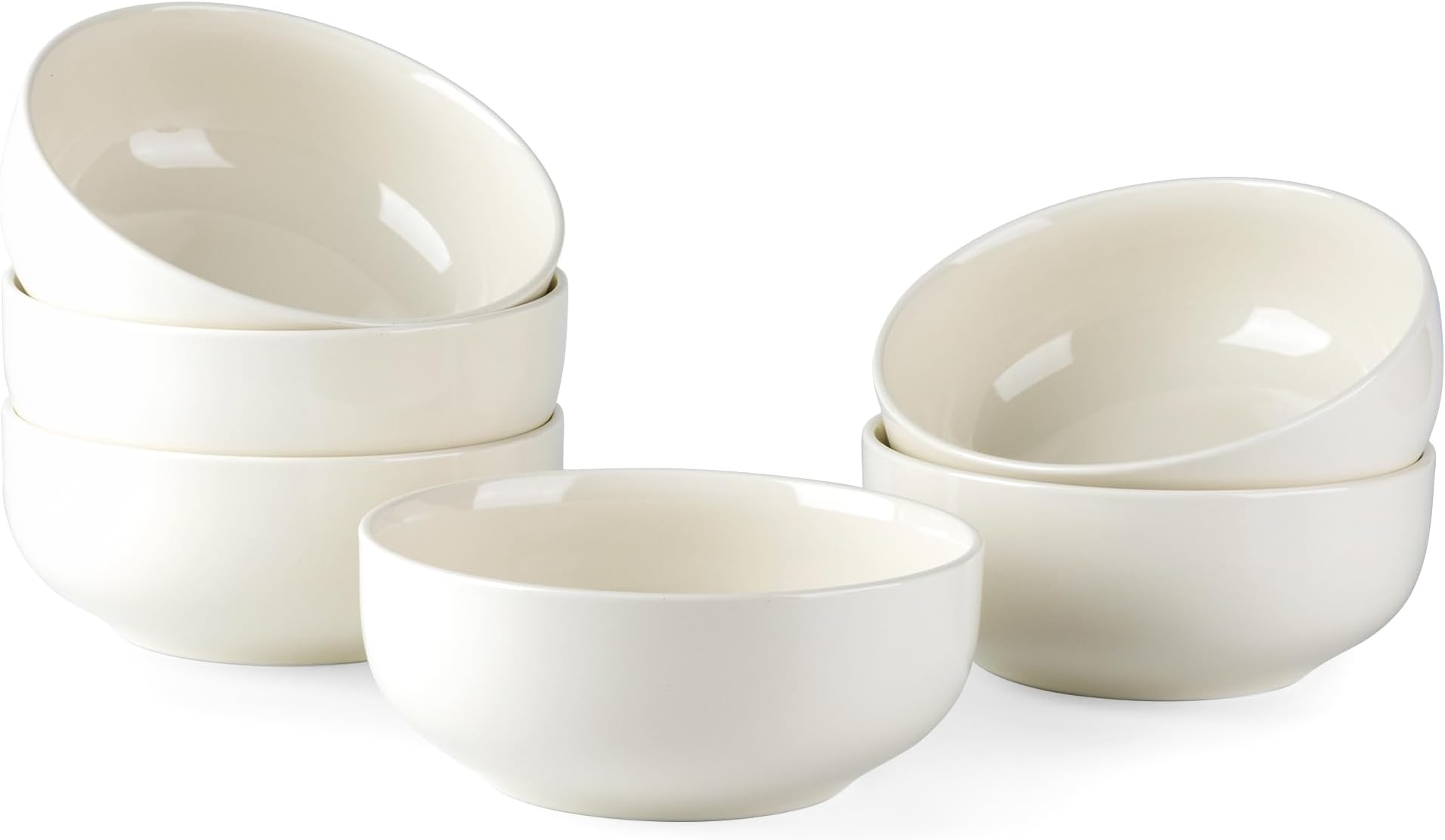 AmorArc Stoneware Cereal Bowls Set for kitchen, 22oz Ceramic Deep Soup Bowls Set of 6, Blue Bowls Set for Breakfast, Lunch, Dinner. Microwave&Dishwasher Safe, Cream