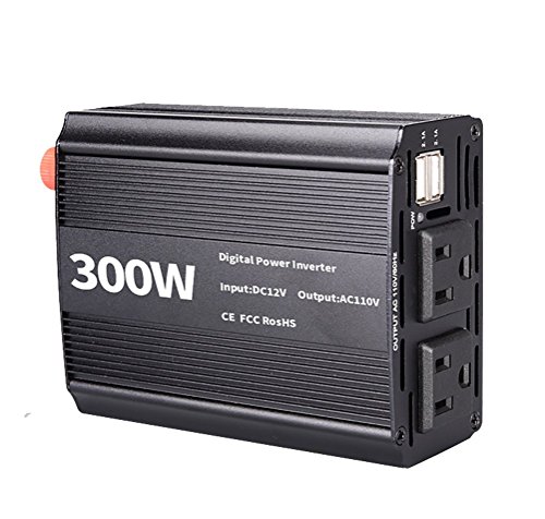 QINUO 300W Convertisseur DC 12V AC 220V, Transformateur De Tension Dual USB Ports 5V/2.1A, Corps en Aluminium