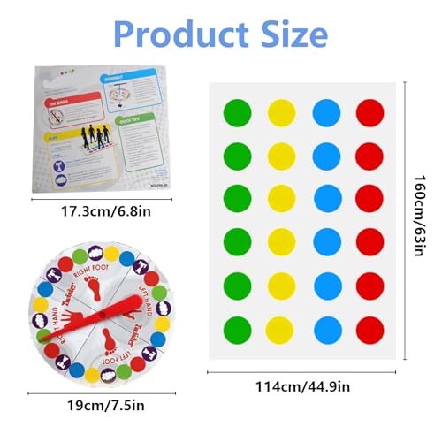 Twister Spiel für Kinder & Erwachsen, Twisting Spiele Ab 6 Jahre, Kindergeburtstag Spiele Bodenspiel mit Spielmatte, Gartenspiele, Partyspiele, Familienspiel, Lustiges Spiel Für Drinnen Und Draußen