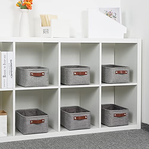 Dullemelo Small Storage Baskets 11.8"X7.9"X5.1", Fabric Storage Bins For Shelves,Closets,Nursery,Home,Office [3 Pack], Collapsible Storage Baskets With Leather Handles (Gray) #TOP5
