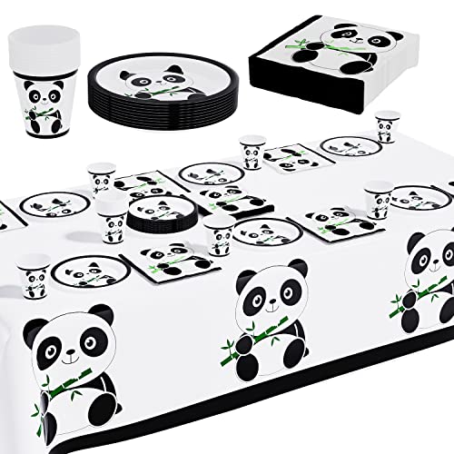 Panda Decoración de Fiesta 61pcs,Panda Cumpleaños Mantel,Panda Vaso de Papel,Panda Mesa Decoraciones,Panda Papel Platos,Servilleta,Panda Cumpleaños Decoración,Cumpleaños de Niño Niña,Fiesta Temática Cover