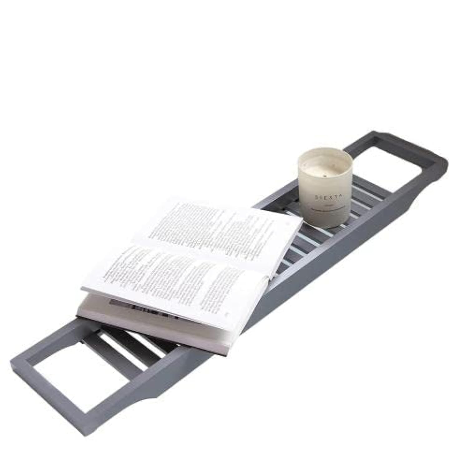 Vencier Grey Eco-Friendly Slimline Bamboo Bath Bridge Rack Caddy Shelf- (Grey)
