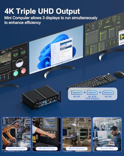 Image of WEIDIAN Fanless Industrial Mini PC Core i5 8250U Win11 Mini Desktop Computer 16GB RAM 256GB SSD, 6xCOM(RS232 RS485) 4K 3xDisplays(HD+DP+EDP) 2xLAN 8xUSB LPT WiFi&BT Linux Wake On LAN Auto Power On