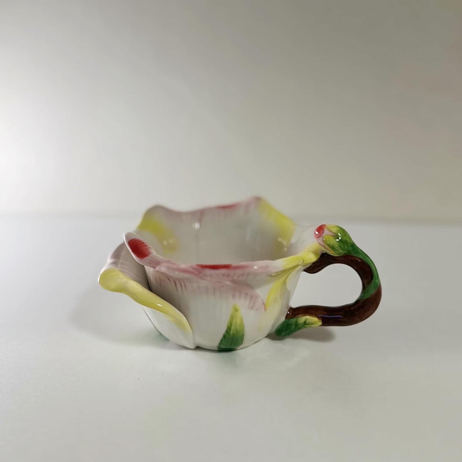 Ceramic Tea Cup and Saucer Set ，6OZ 3D Hand-Painted Flower and Lotus Leaf Coffee Mug，Gift for Women- Champagne Rose - Image 5