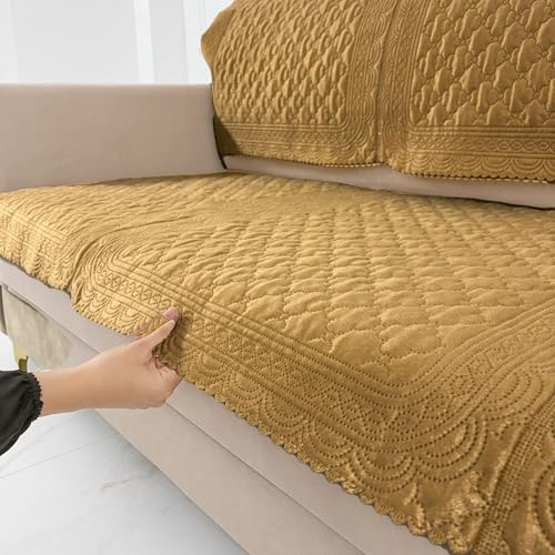 Image of Homerz Premium Petal Charm Sofa Cover | Embossed Floral Pattern | Soft Touch, Anti-Dust & Easy Wash Fabric Cloth, Washable and Durable (Mustard, 3 Seater, Seat Cover with Backrest)